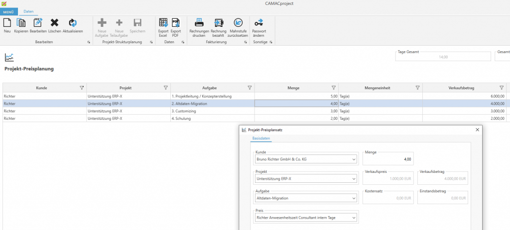 Projektplanung des Aufwands in CAMACproject