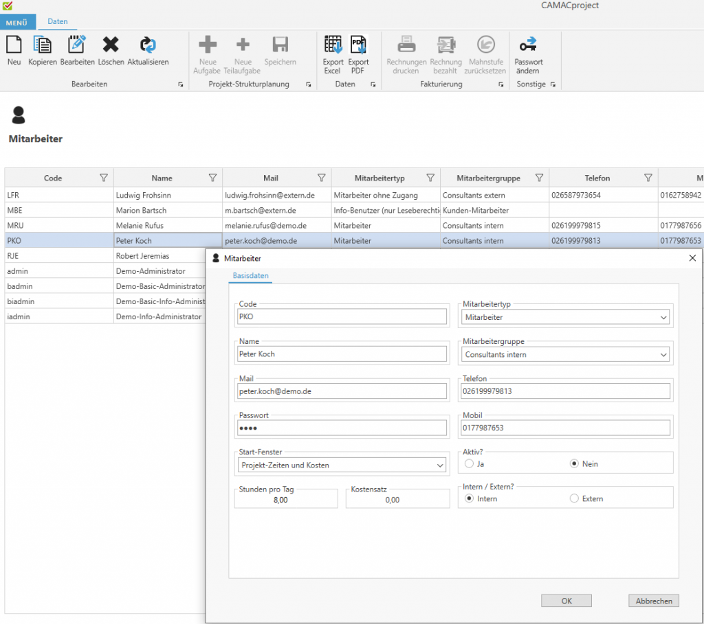 Projektmanagement-Tools: Mitarbeiter in CAMACprojekt